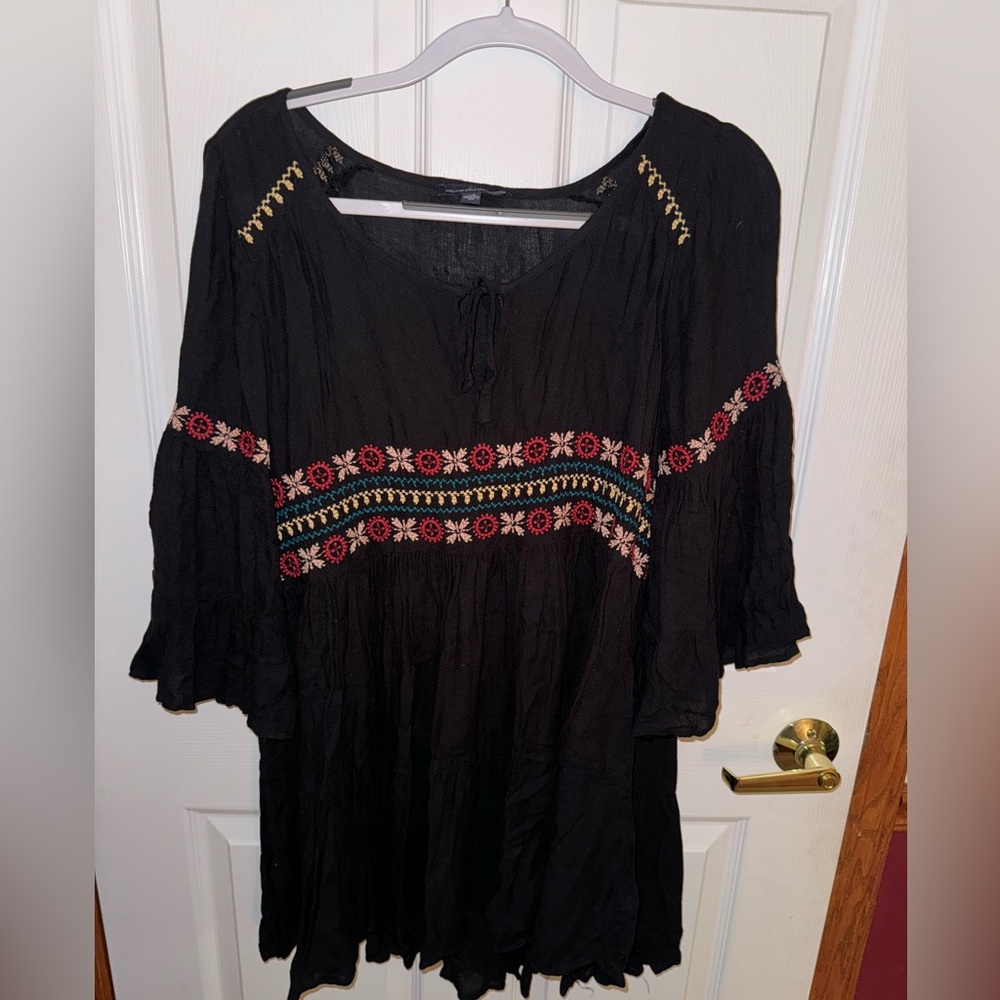 Black American eagle flowy dress